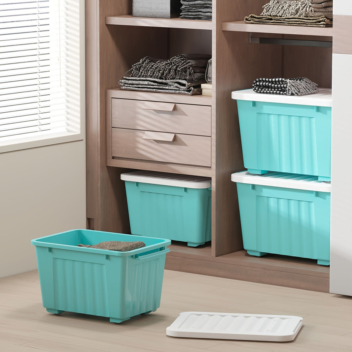 Stackable 72- and 97-Quart Storage Bin Sets with Lids, Wheels, Three Colors and 4- or 6-Pack Options — image 7
