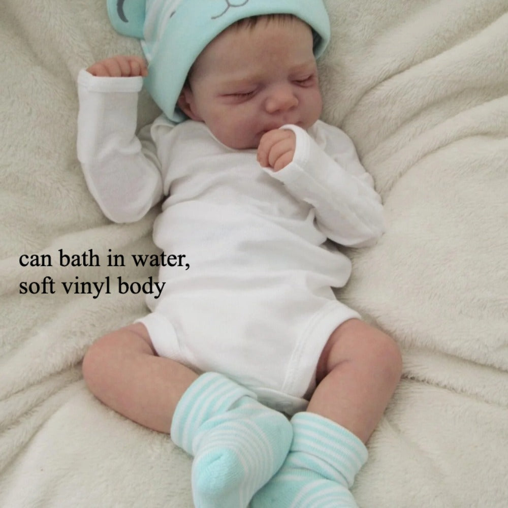 Reborn Baby Doll 19-Inch Full Vinyl Sleeping Design with Painted Hair, Closed Eyes, Mint Outfit and Accessories — image 4