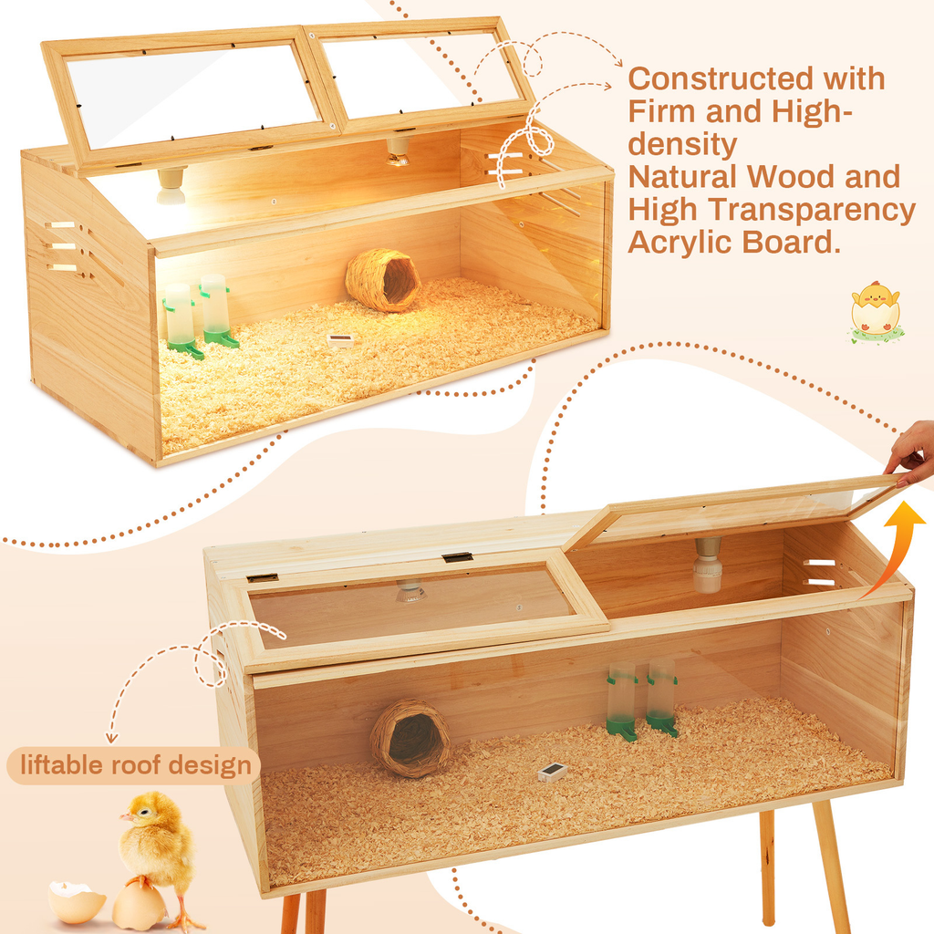 Brooder Box Kit 40x16x16 in for Chicks, Quail & Ducks, Indoor/Outdoor with Leg Stand, Sliding Door — image 3