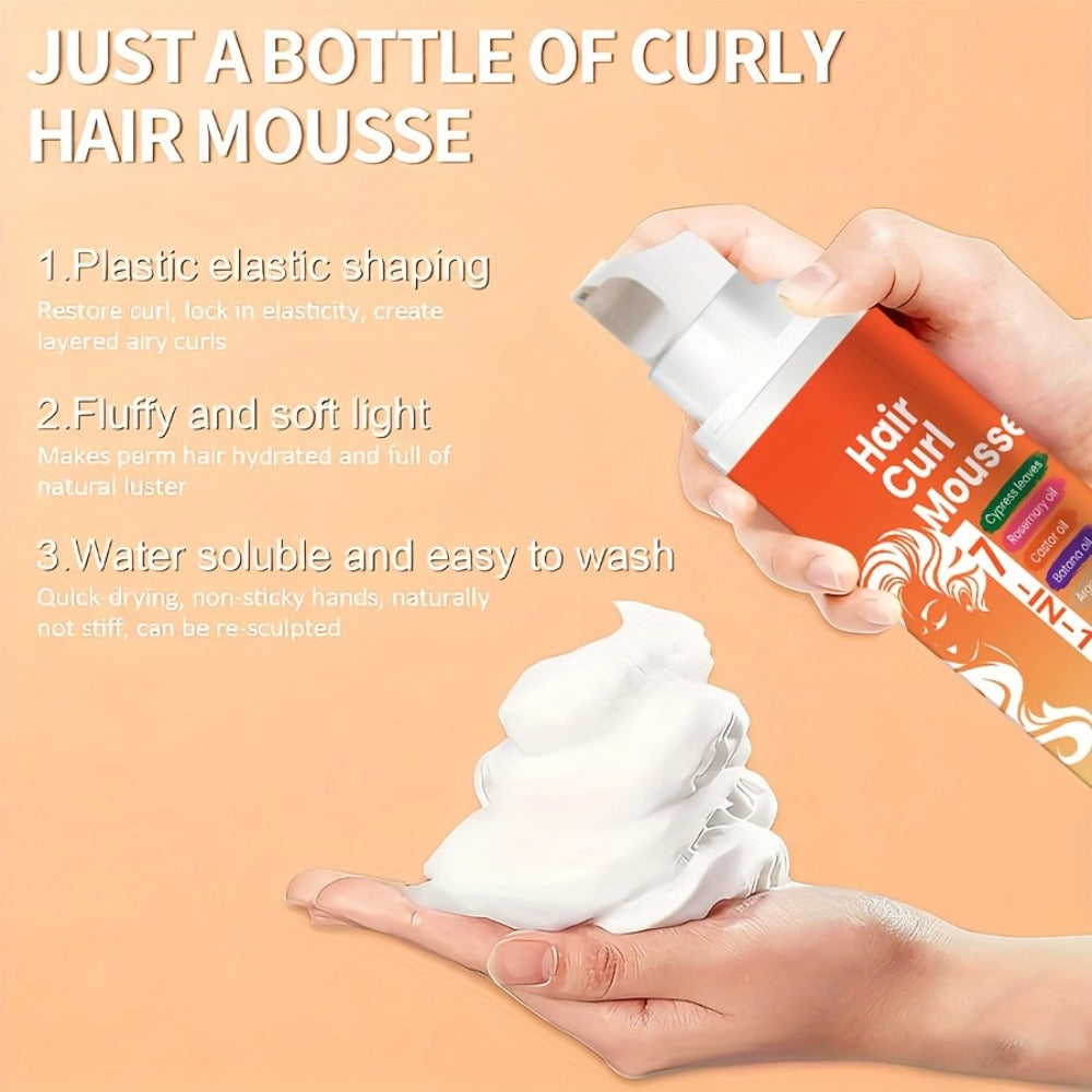 7-in-1 Natural Oil Curl Mousse Long-Lasting Hold Deep Moisturizing Rosemary Castor Coconut Oil – Smoothing Frizz-Free Curl De