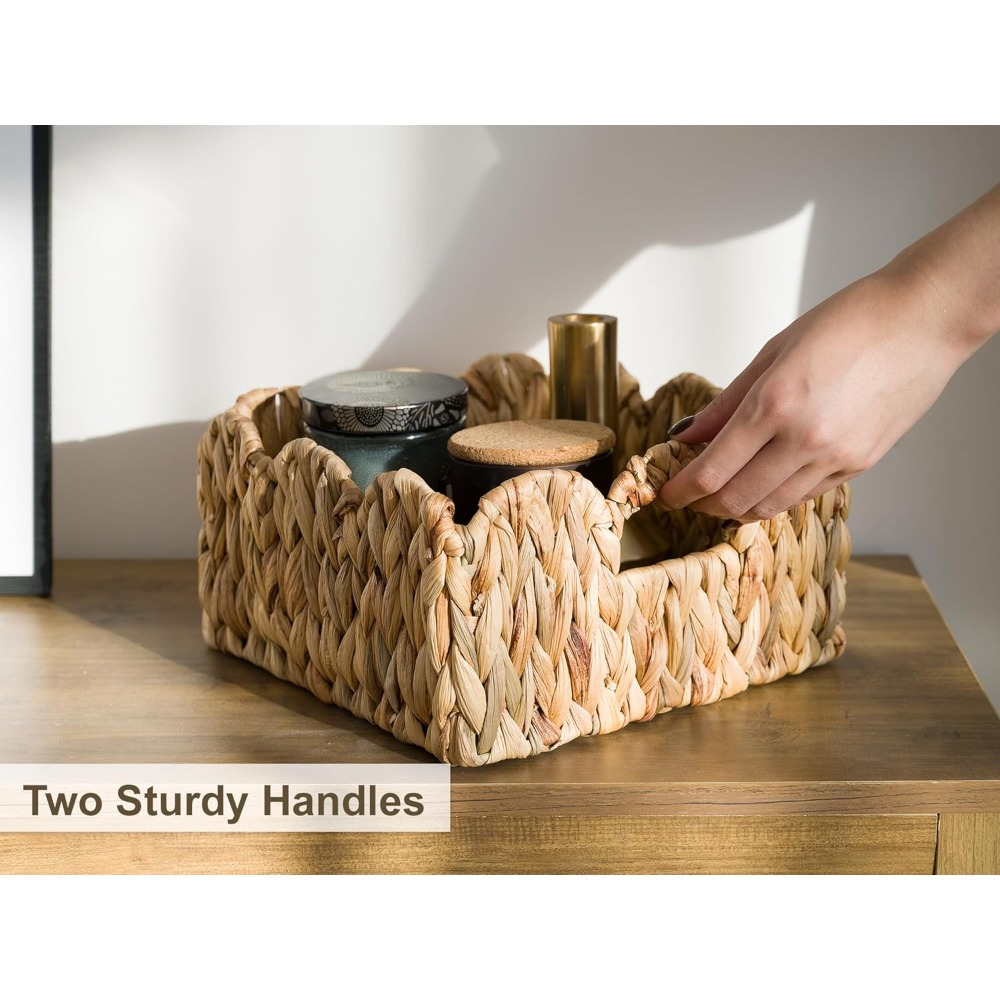 Scalloped Wicker Storage Baskets Set of 2 with Handles in Water Hyacinth or Seagrass Weave — image 6