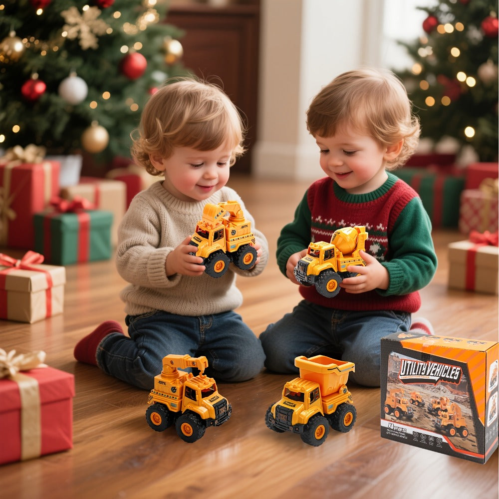 4-Piece Construction Truck Set for Kids, Excavator Dump Truck Crane Cement Mixer Sandbox STEM Engineering Vehicle Playset — i