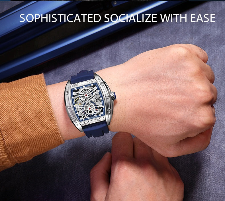 Men's Wine Barrel Type Mechanical Watch Silicone Tape