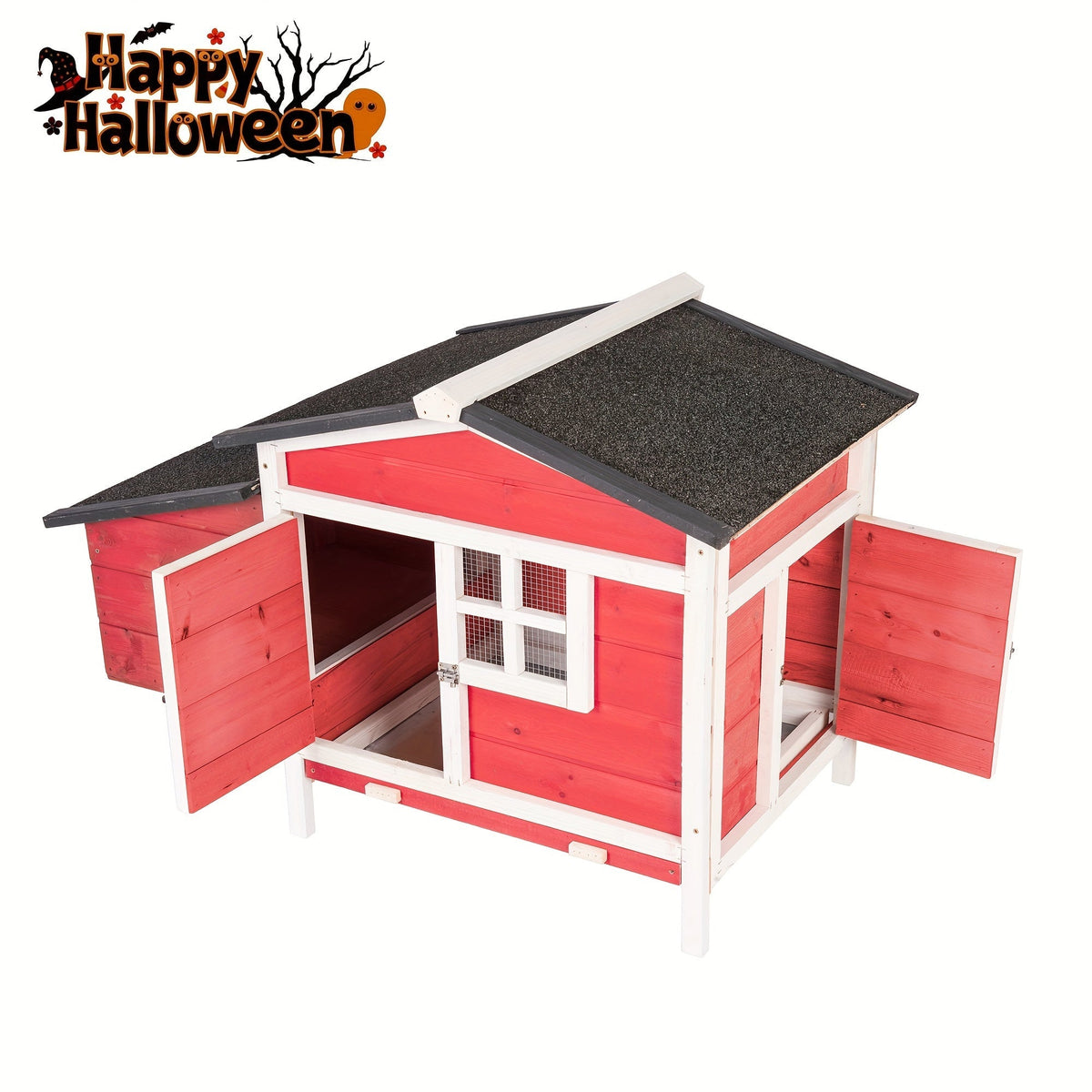 Hen House Outdoor Wooden Chicken Coop with Nesting Box Ramp Removable Tray Elevated Design Fir Wood for Garden, Patio and Yar