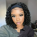 Headband Wig Curly Wavy for Women Black Synthetic Glueless No Lace – Elastic Cap Heat Resistant Beginner Friendly for Daily W