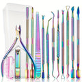 Nail Tech Kit 15pcs Professional Stainless Steel – Cuticle Nipper & Pusher Nail File Gel Polish Remover Complete Manicure Ped