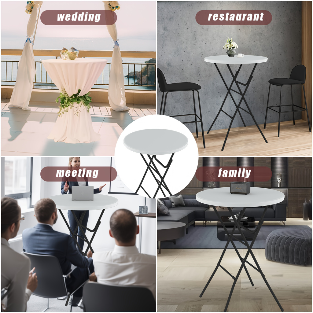 Round Bar-Height Folding Table with 31.5-Inch Top in Black or Black-and-White Two-Piece Set — image 6