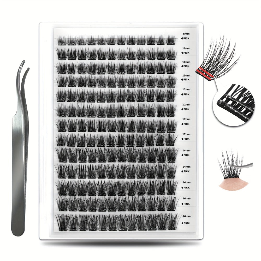 156-Piece Mixed Self-Adhesive Lash Cluster Tray with Black Tweezers and Spoolie Brush in Mixed Style — image 10