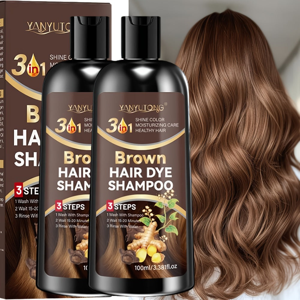 Hair Color Shampoo, YANYUTONG Brown Two-Bottle Set with 3.38oz in Each Labeled Pump Bottle — image 7