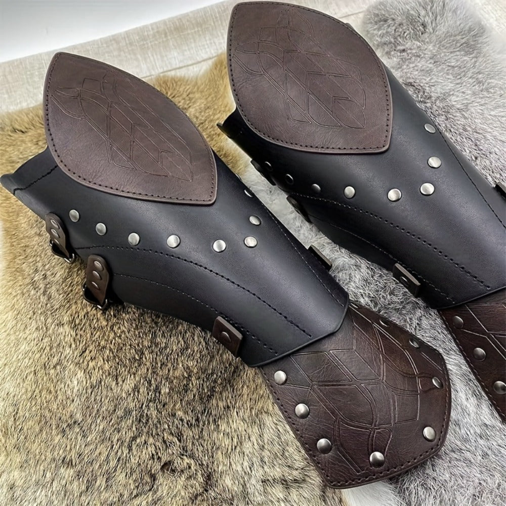 Costume Accessories 2-Piece Embossed Faux Leather Arm Guards with Buckle Straps in Black for Themed Events — image 10
