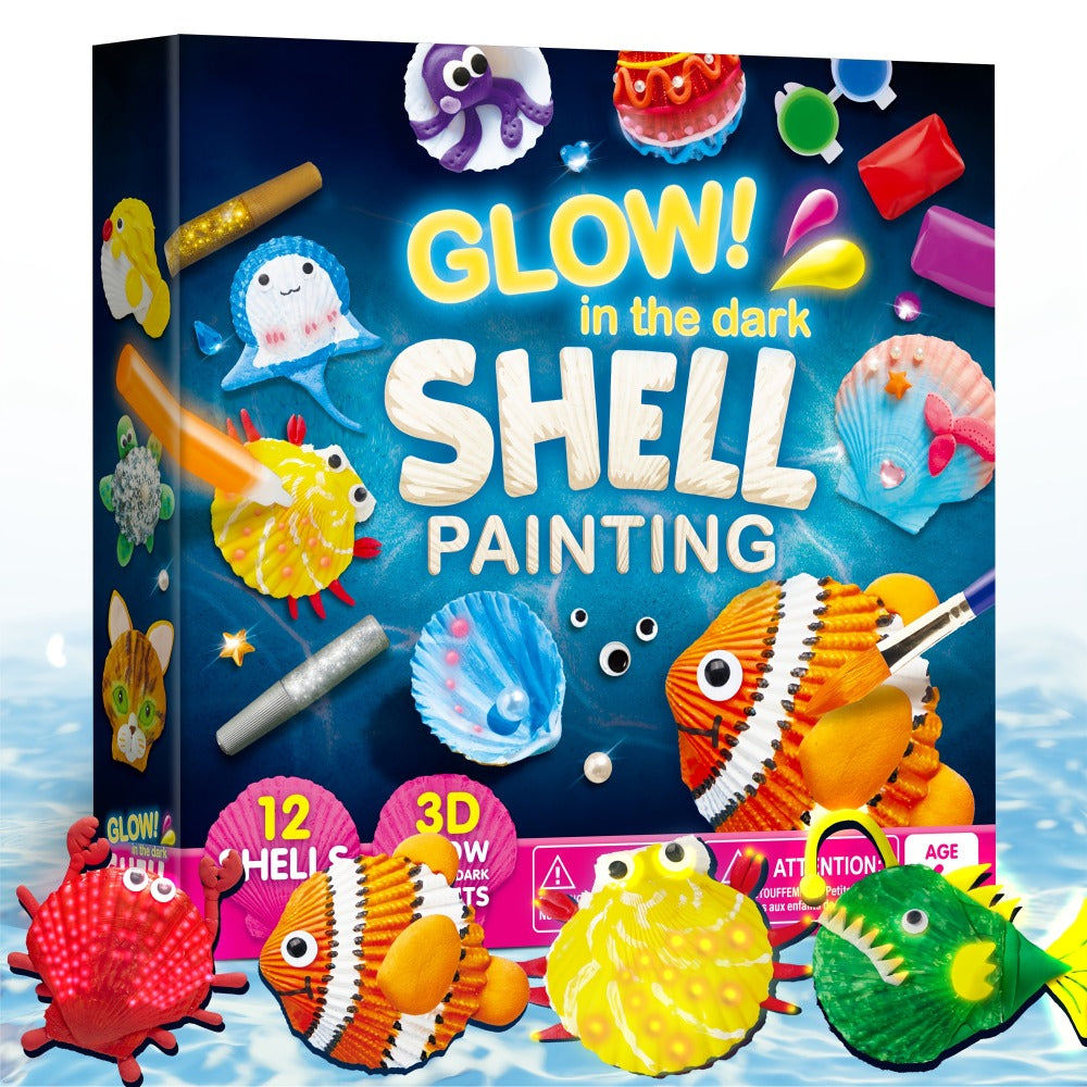 Seashell Painting Craft Kit with 12 Shell Forms, Glow-Labeled Paints, Brushes, Gems and Stickers — image 3