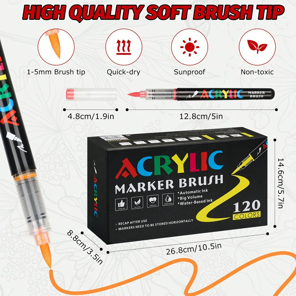 Soft Brush Acrylic Paint Pen Set with Clear Barrels in 12-, 36-, 60-, 80- or 120-Color Checkout Options — image 16