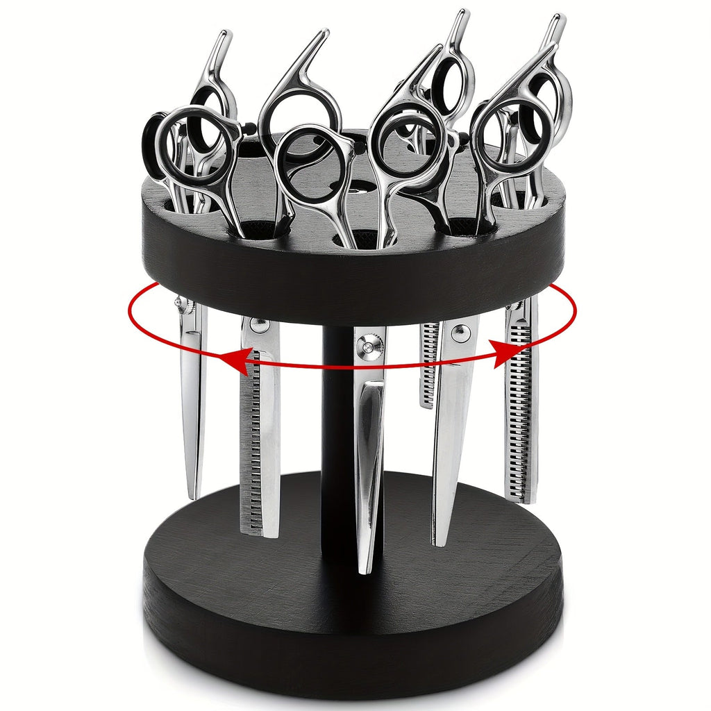 Scissor Holder Rotating 360 Degree Wooden Barber Shears Stand Organizer 10 Holes 0.71 Inch for Salon Hair Stylist Barbershop 