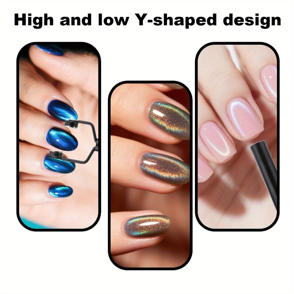 4-in-1 Y-Shaped Cat Eye Nail Magnet Stick Double Head – Heart & Multi-Pattern Magnetic Tool for Cat Eye Gel Polish Nail Art —