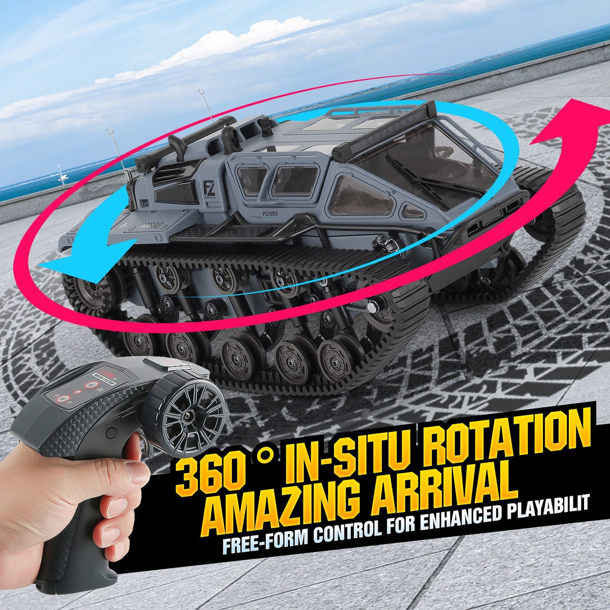 Full-Proportional RC Tracked Tank with LED Lights, Alloy Door Open Military War Vehicle Off-Road Remote Control Tank for Kids