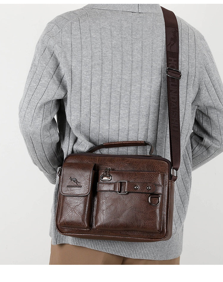 Men's Large Capacity PU Shoulder Bag Retro Business Style