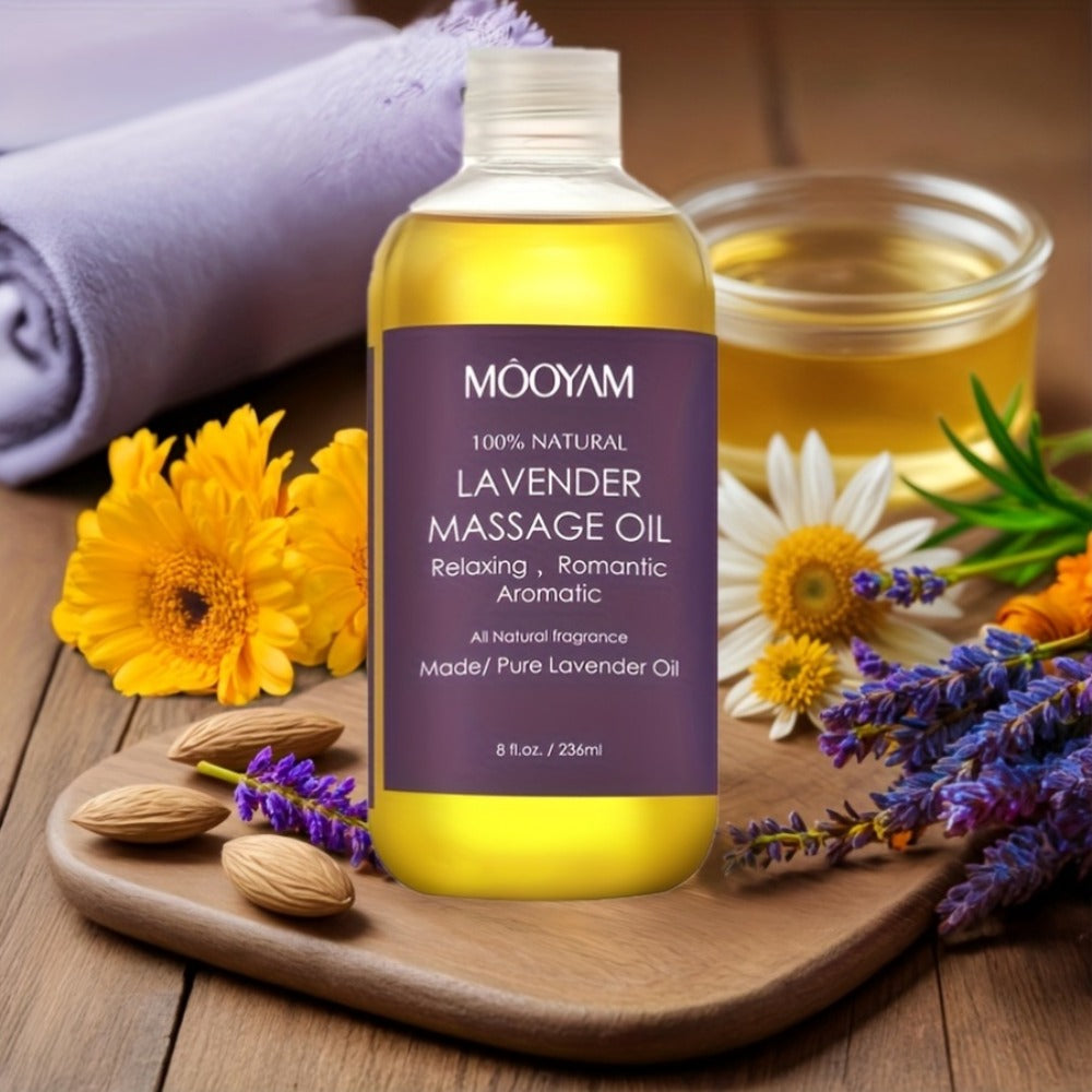 Lavender-Labeled Massage Oil in One or Three 236 ml Bottles with Pour Caps for Body-Care Routines — image 1