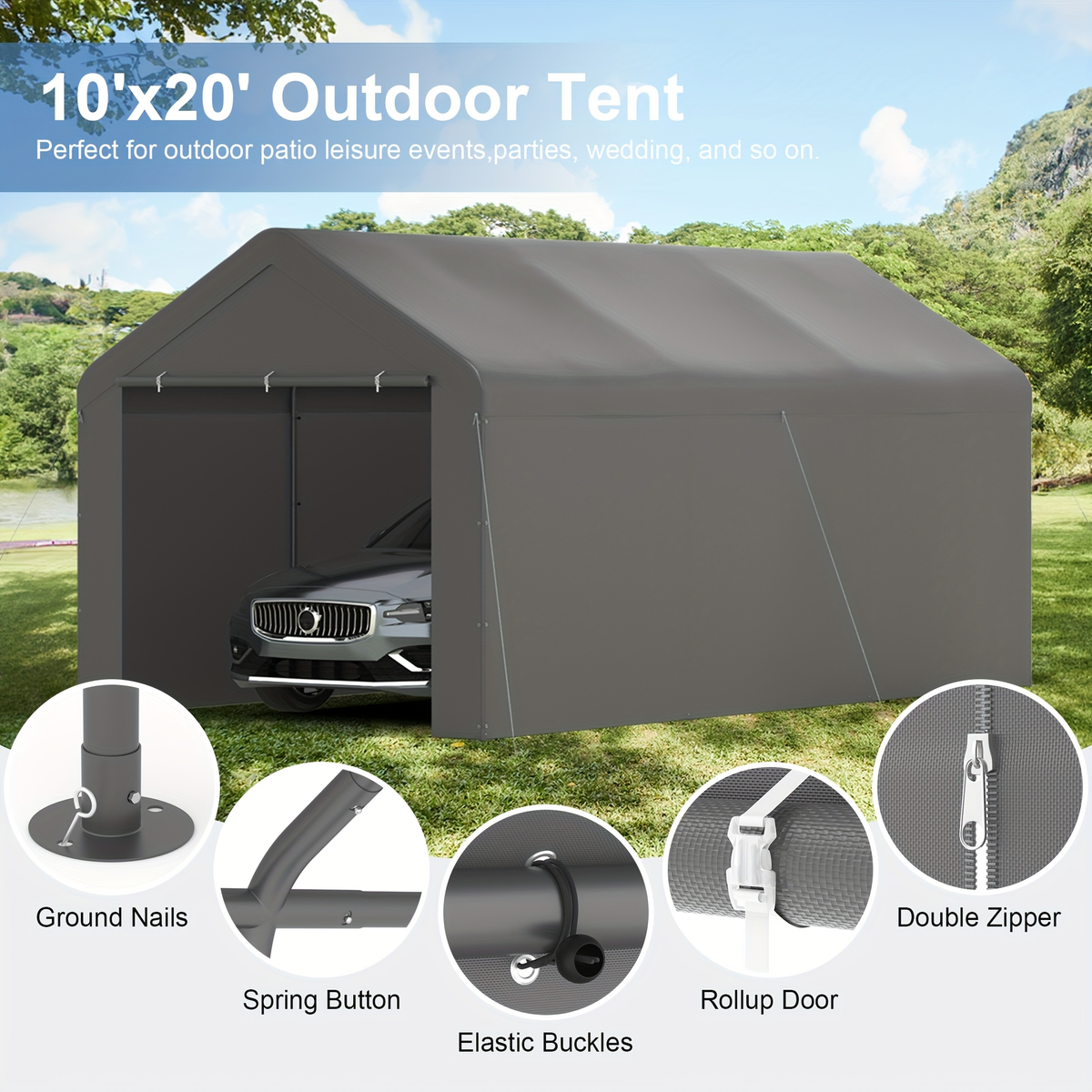 Carport Canopy 10x20 Portable Garage UV Protection for Garden, Patio and Yard Use, with the Listed Configuration — image 8