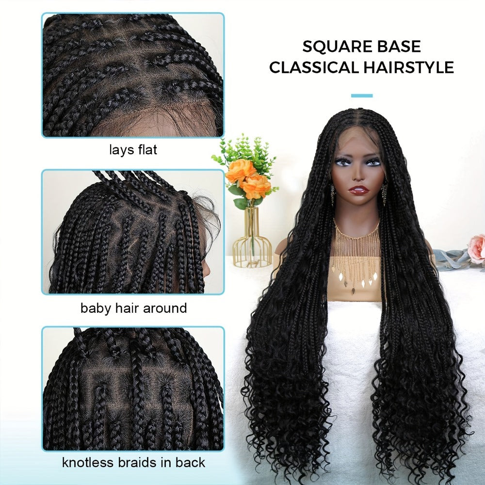 Extra-Long Black Box-Braid Wig with Curly Ends, Lace Cap and 48-Inch Checkout Length for Styling — image 7