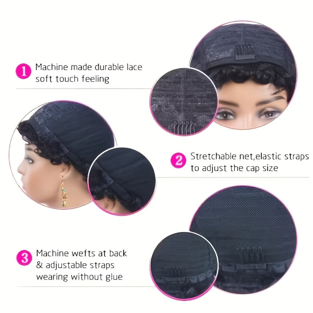 6-Inch Pixie Cut Human Hair Wig with Full Bangs, 180% Density and Black or Burgundy Color Selections — image 11