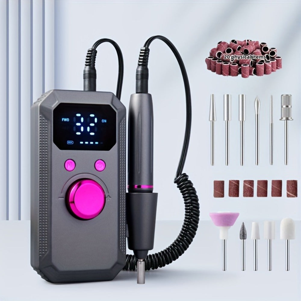 Electric Nail Drill Rechargeable Kit with Display, 11 Grinding Heads, 20 Sanding Rings and Three Colors — image 5