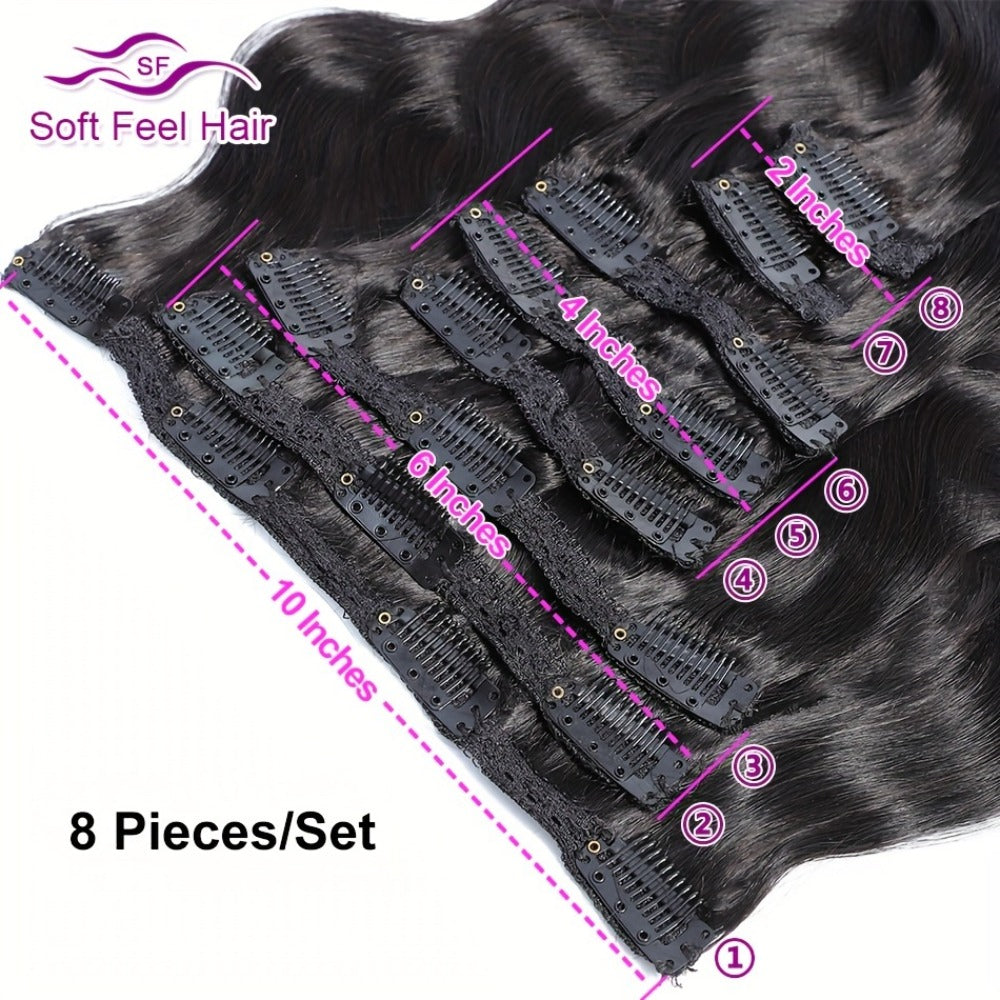 Clip In Human Hair Extensions Body Wave 8pcs 120g Full Head Real Human Hair Clip Ins Natural, for Home, Travel and Salon Hair