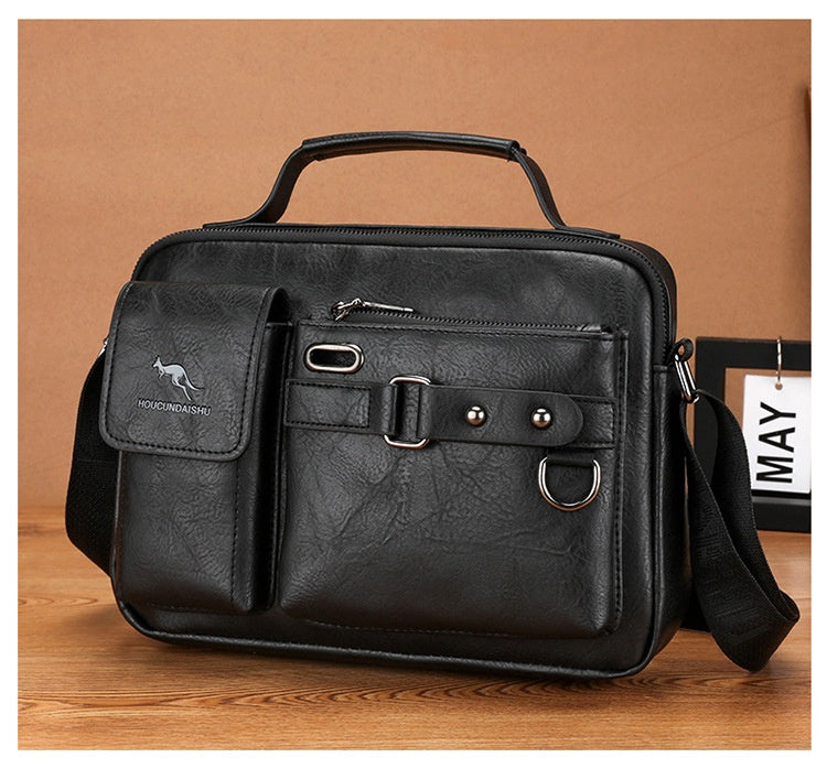 Men's Large Capacity PU Shoulder Bag Retro Business Style