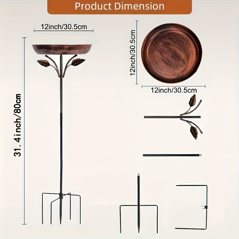 Garden Bird Station Options with 87.99-Inch Four-Hook Pole, Round Feeder or Leaf-Accent Bath — image 4