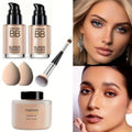 BB Cream Setting Powder Set 2 Pcs with Tools Concealer Oil Free Matte Face Makeup for Women, for Makeup, Travel and Everyday 