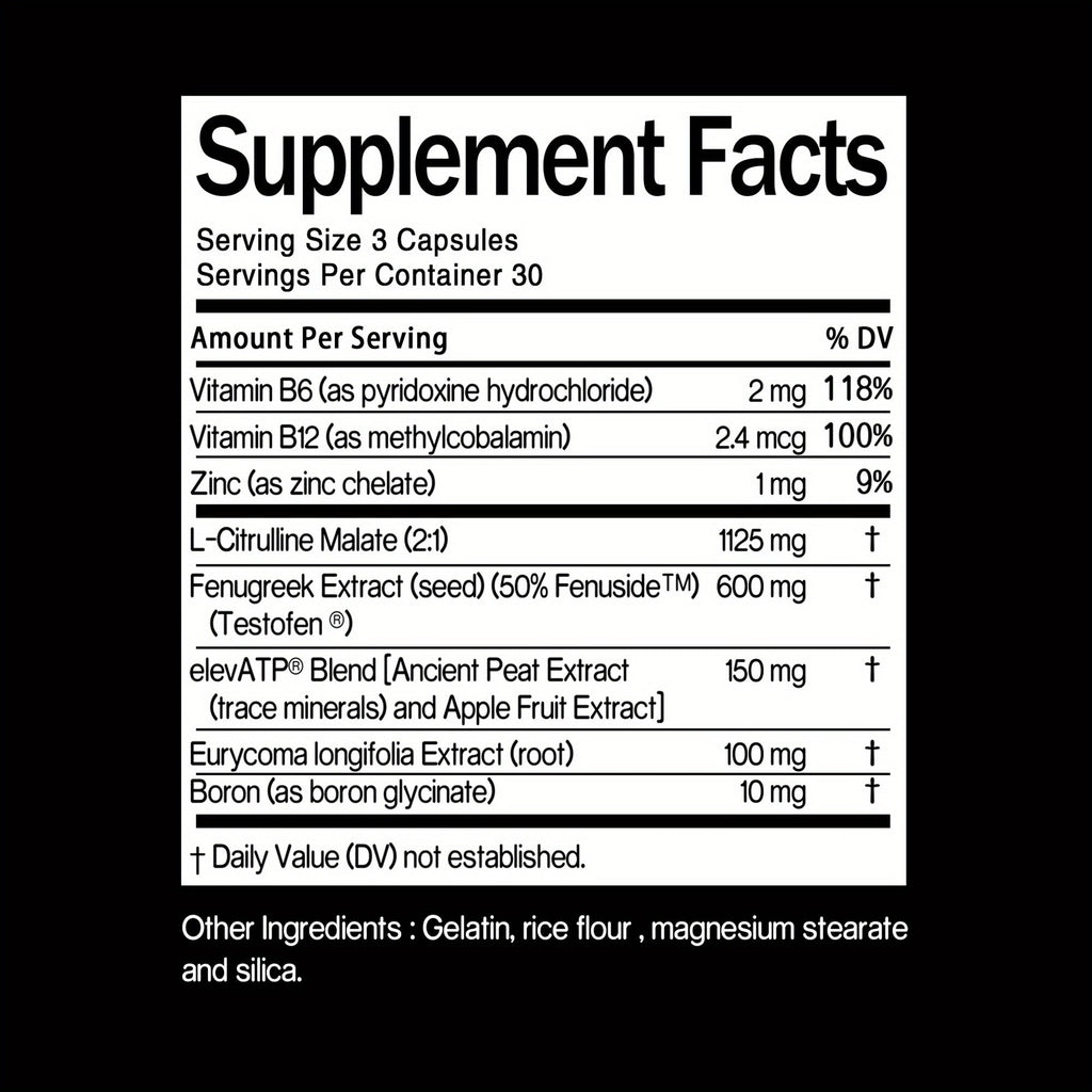 L-Citrulline Men's Health Supplement Capsules, 90 Count in One Bottle with Printed Labeling — image 5