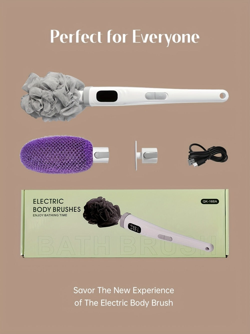 Electric Body Scrubber Brush 3 Replaceable Heads Dual Speed Shower Back Cleaner Exfoliating Skin Cleansing for Home or Salon 