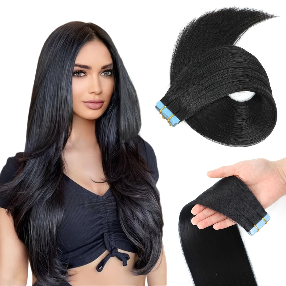 Tape In Hair Extensions Human Hair Straight Natural Black 1B Seamless Skin Weft 10pcs 30g 16 20 22 24 Inch Invisible Blend fo