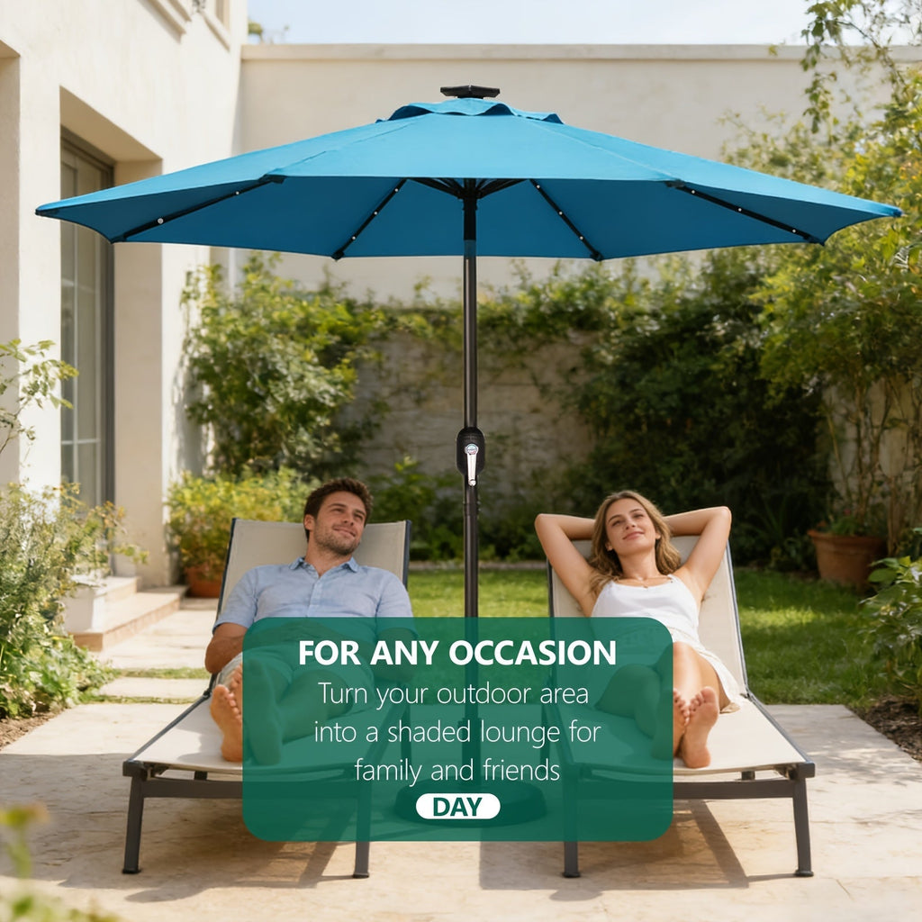 Patio Umbrella 9FT Solar LED Center-Pole Style in Sky Blue, Deep Blue or Khaki for Outdoor Shade — image 5
