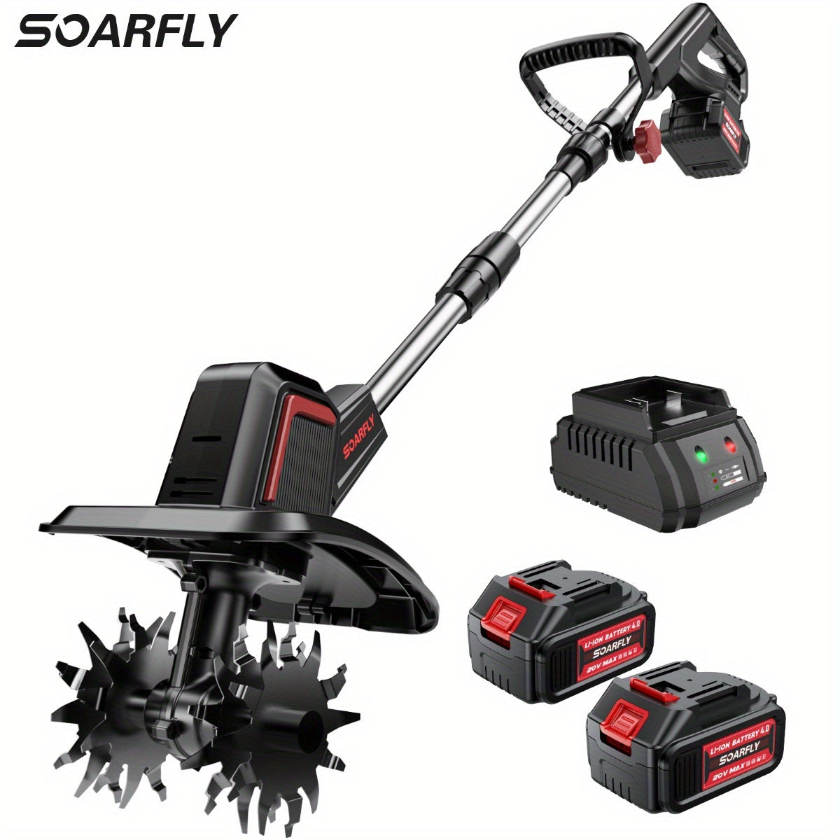 Cordless Electric Cultivator 360RPM - Wireless Electric Tiller & Soil Loosening Machine with 2×4.0Ah for Garden, Patio and Ya