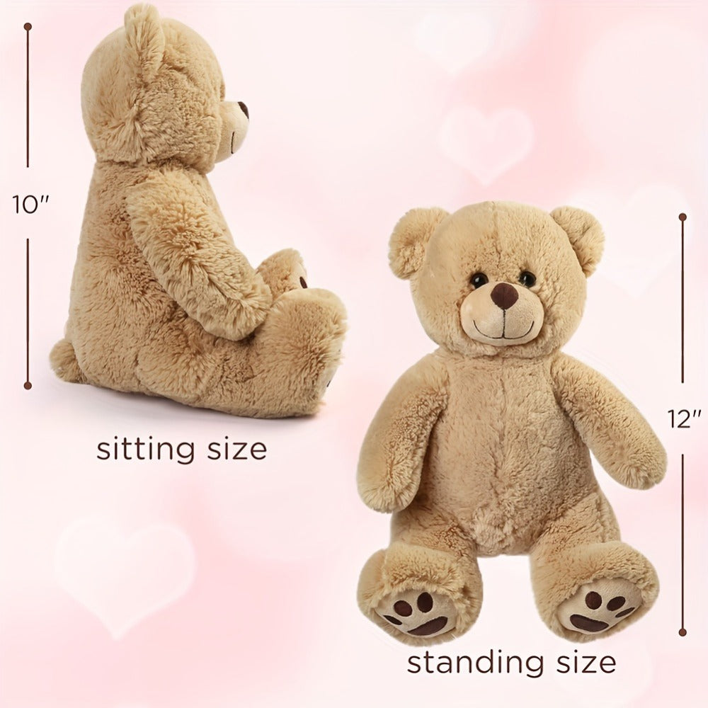Plush Toy Soft Brown Teddy Bear in 10-Inch or 12-Inch Sizes with Classic Paw-Pad Details for Character Display, Room Decor an