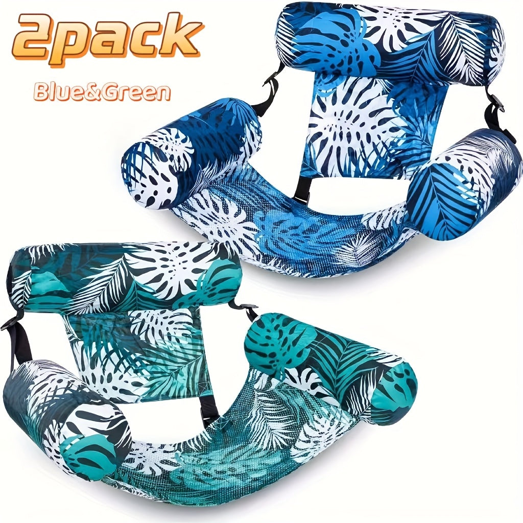 Leaf-Print Inflatable Pool Float Chair with Mesh Sling Seat in Blue, Blue-Green or Red-Cyan Checkout Options — image 20