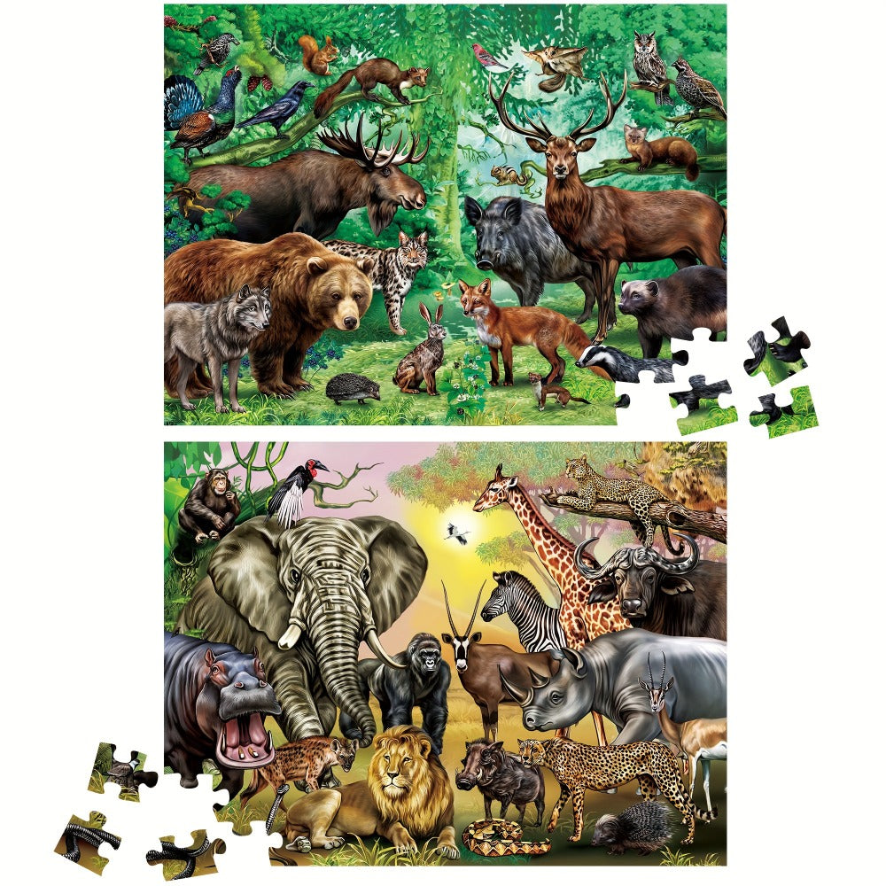 Double Sided Puzzle for Kids 100 Pieces Jungle Animals, 2-in-1 Jigsaw Educational Toy for Boys & Girls Ages 3 4 5 6 7 8 — ima