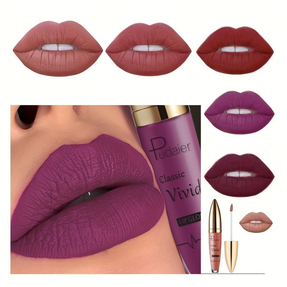 Matte Liquid Lip Color in Seven Numbered Shades with 8.5cm Clear Tube and Pointed Gold Cap — image 1