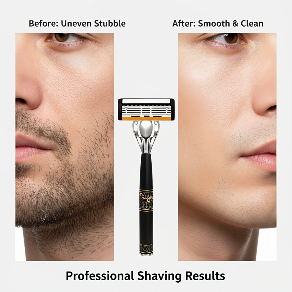 Luxury Men's Razor Set 6-Layer Blades – 2 Ergonomic Anti-Slip Handles & 72 Replaceable Blades, Precision Manual Shaving Kit —