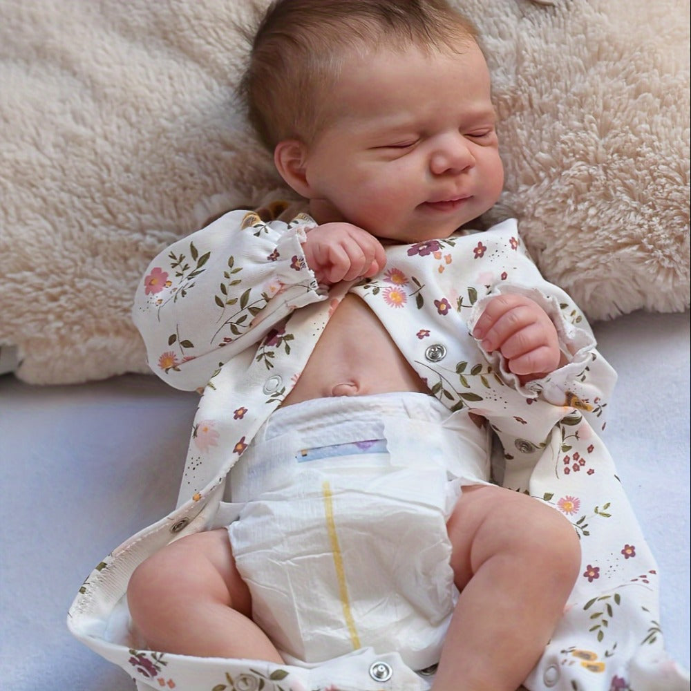 Reborn Doll, 19-Inch Full-Vinyl Sleeping Figure with Hand-Rooted Hair and Floral Outfit Set — image 5