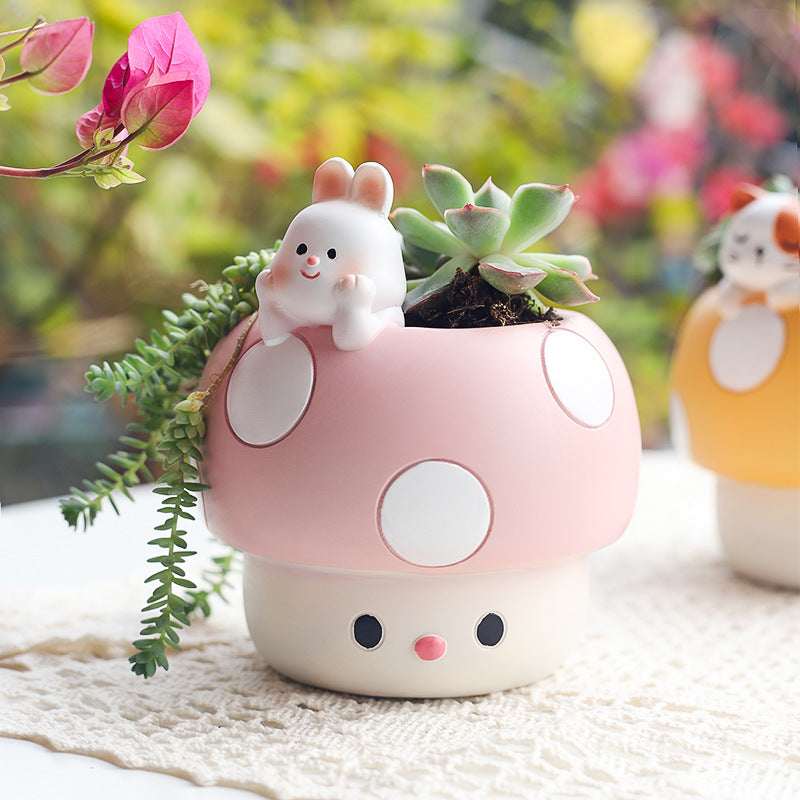 Horticultural Cartoon Creative Fun Mushroom Resin Flower Pot Container Desktop Landscape Potted Flower Utensils