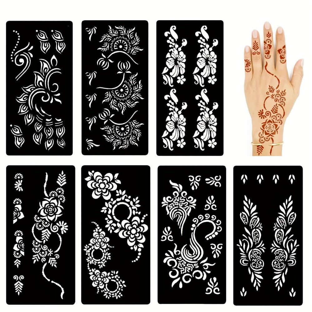 Seven-Piece Floral Tattoo Stencil Set with Paisley and Henna-Style Designs in SM031 or SM032 — image 2