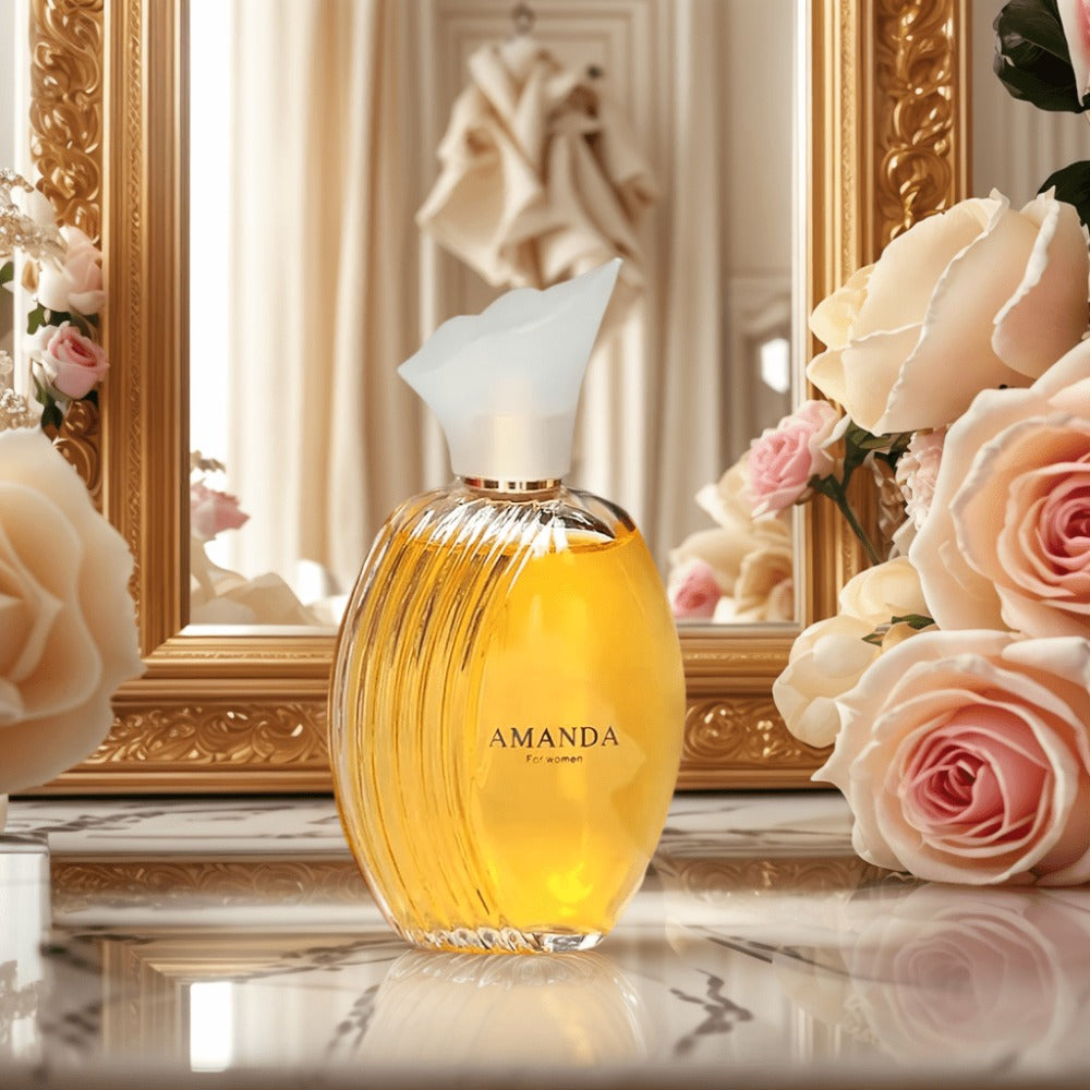 AMANDA Women's Eau de Parfum Spray, 100 ml Oval Amber Bottle with White Flower Cap and Red Gift Box — image 5