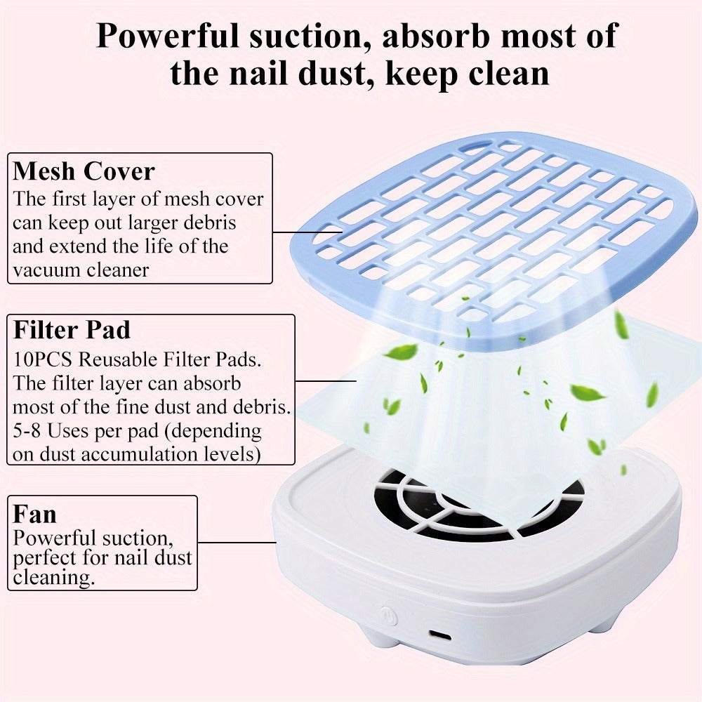 Nail Dust Collector Desktop USB Electric Nail Vacuum Fan Powerful Suction Powder Removal Machine with Filter — image 8