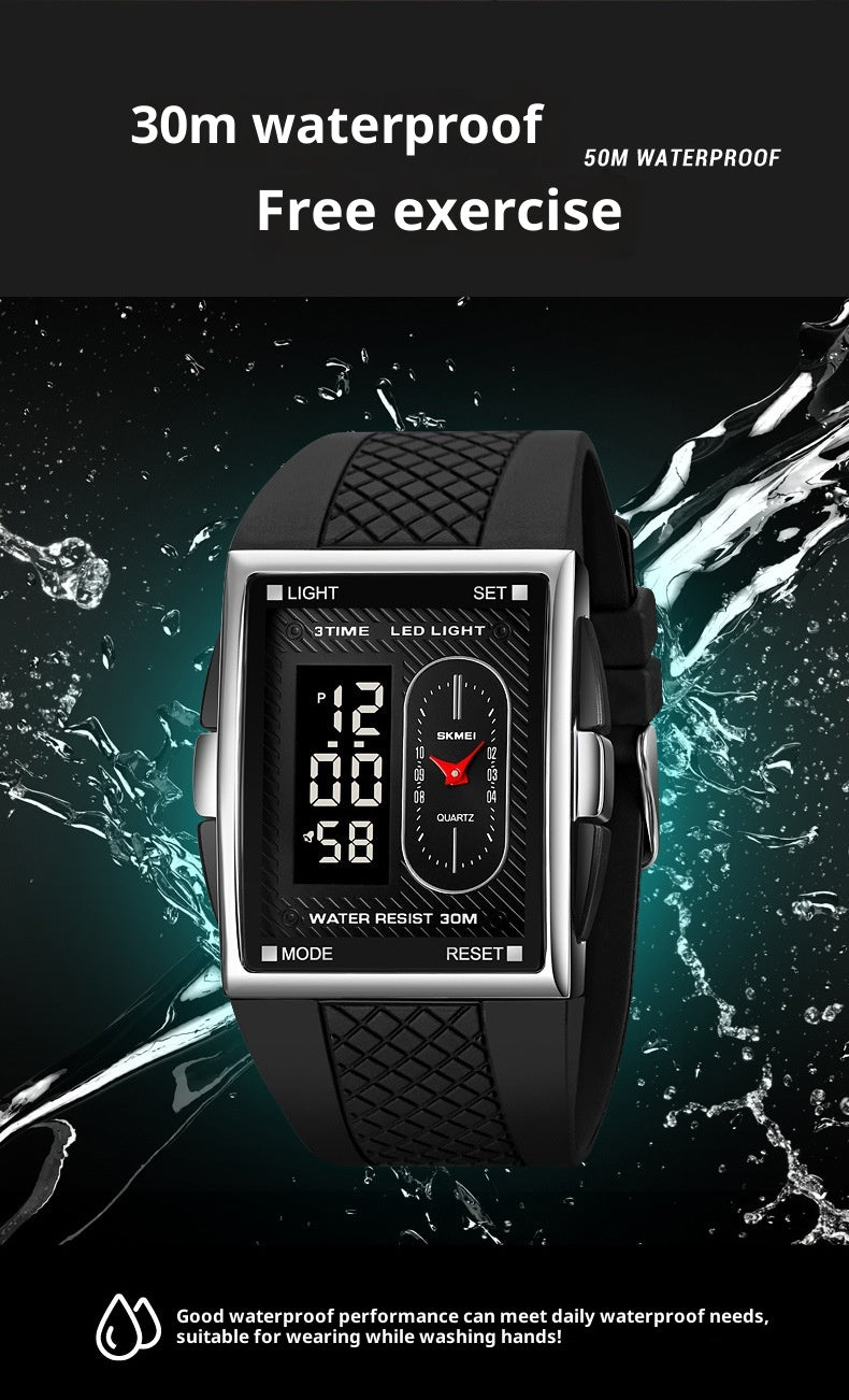 Simple Student Youth Fashion Trend Double Display Multi-functional Sports Waterproof Electronic Watch