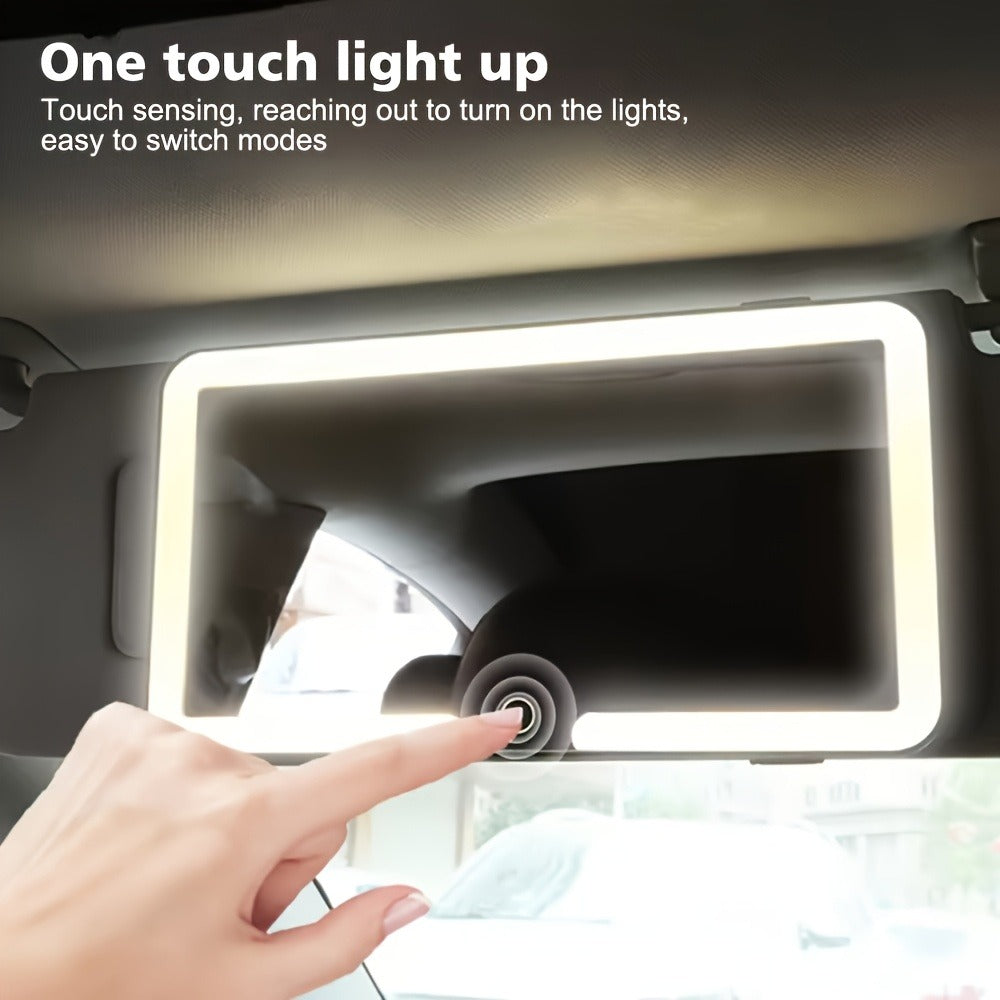 LED Car Visor Mirror Rechargeable – Ultra-Thin Vanity Mirror with 3 Light Modes (Daylight, Dashboard, Cockpit), Universal Fit