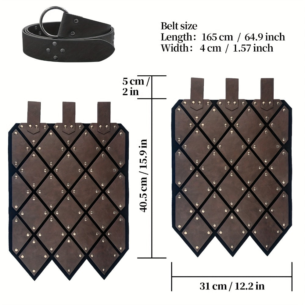 Medieval Armor Skirt Faux Leather with Geometric Plates & Metal Studs, Viking BC Style Retro Cosplay Costume for Halloween — 