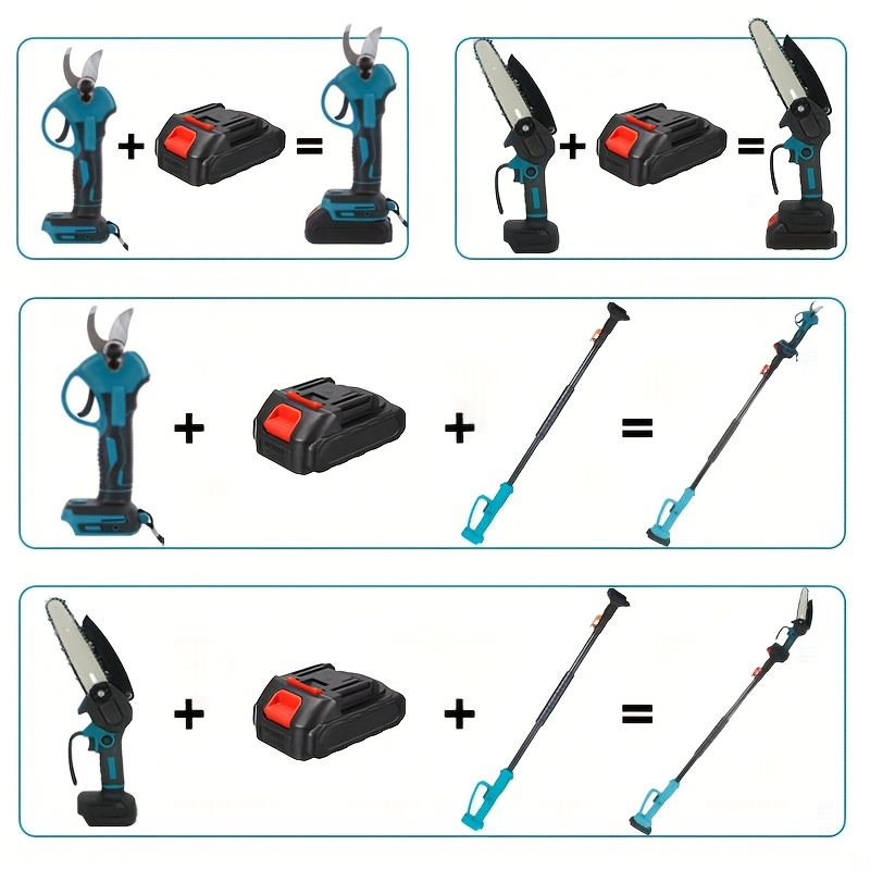 Pole Saw Set with Electric Chainsaw, 6-Inch Cordless Pruner, Long-Handle Scissor Kit, Safety Lock for Tree Pruning & Landscap