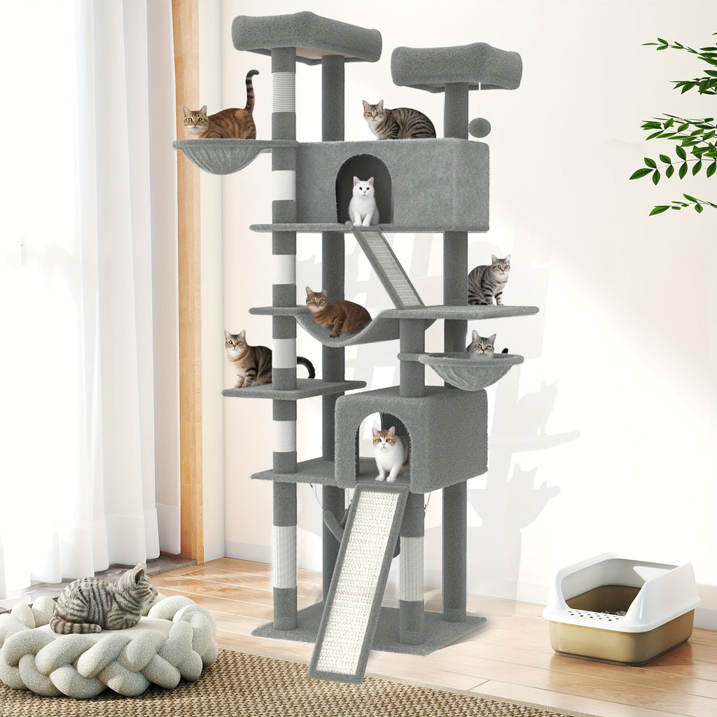 Large Multi-Level Cat Tower with Two Condos, Three Perches, Hammocks and Six Gray, Beige or Taupe Configurations — image 21