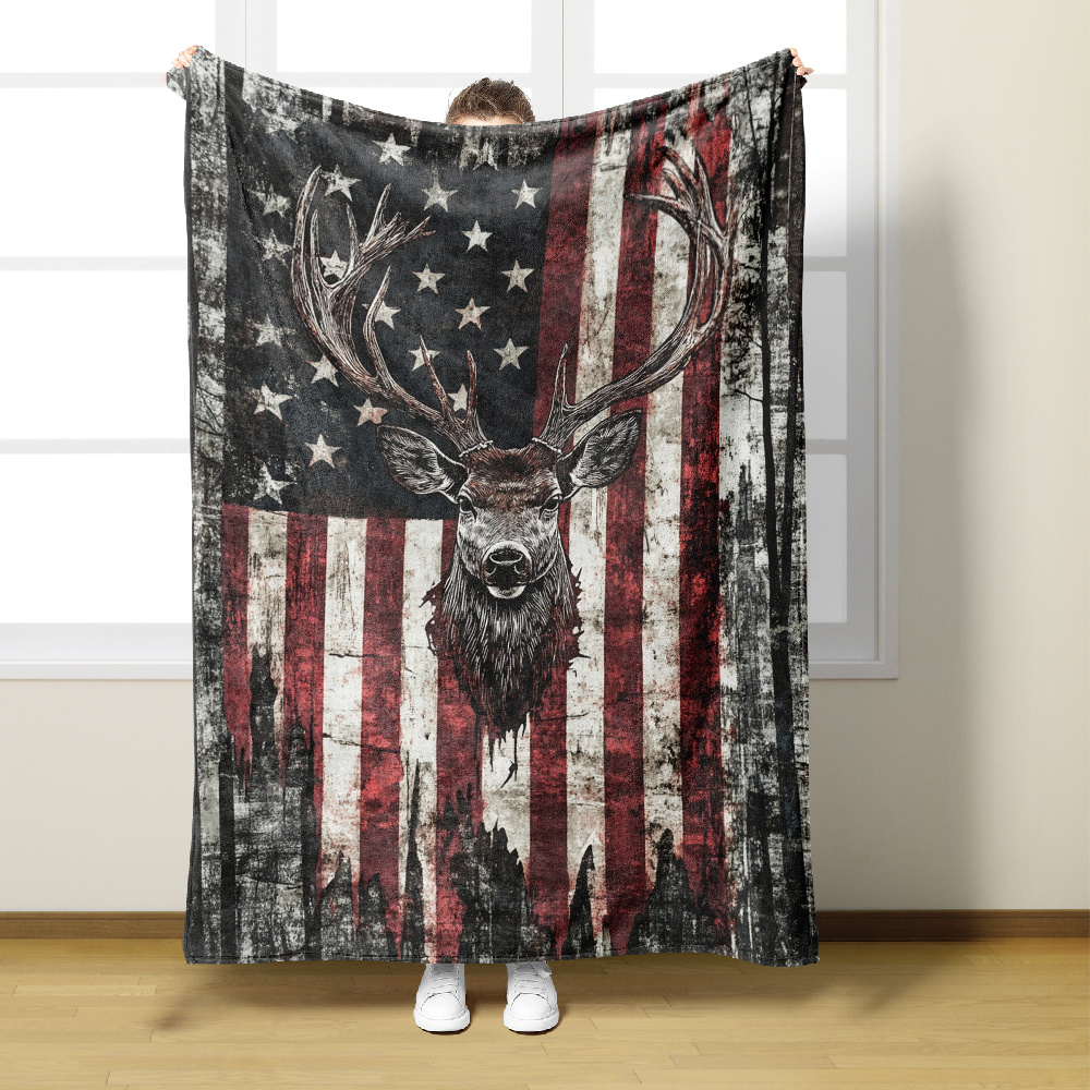 Deer Pattern Flannel Throw Blanket 200-250GSM, for Sofas, Beds and Everyday Home Comfort, with the Listed Configuration — ima